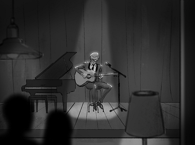 Concept Storyboard blackandwhite characterdesign film guitar illustration musician piano stage storyboard storyboarding