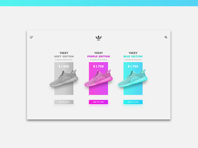 Yeezy concept landing page adidas app branding cart dashboard flat design gradient homepage icon identity illustration interface landing page layout shoes sneaker ui ux vector yeezy