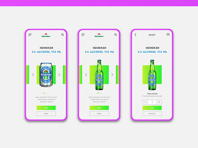 Heineken UI cart concept app beer bottle branding cart dashboard drink flat design gradient heineken homepage icon identity illustration interface kit landing page ui ux vector