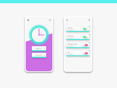 Reminder UI alarm app branding clock dashboard flat design gradient homepage icon identity illustration interface kit landing page layout reminder ui ux vector watch