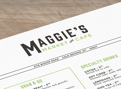 Maggie's Market and Cafe branding color palette farmers market menu design restaurant branding