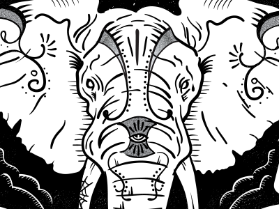 Elephant Print band black dark elephant gig lino poster tattoo tusk
