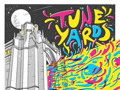 Tune Yards Gig Poster Liverpool cathedral colour gig lettering liverpool music poster screenprint splat type vibrant