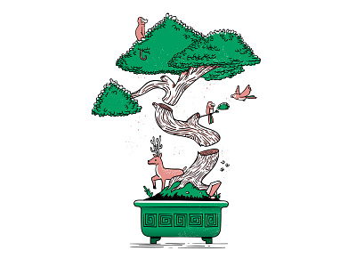 Bonsai Tree bonsai deer jungle life monkey plant screenprint tree