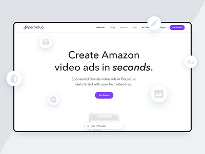 Video Creator Landing Page 🎉 advertising amazon landing page perpetua product page responsive website ui design web design