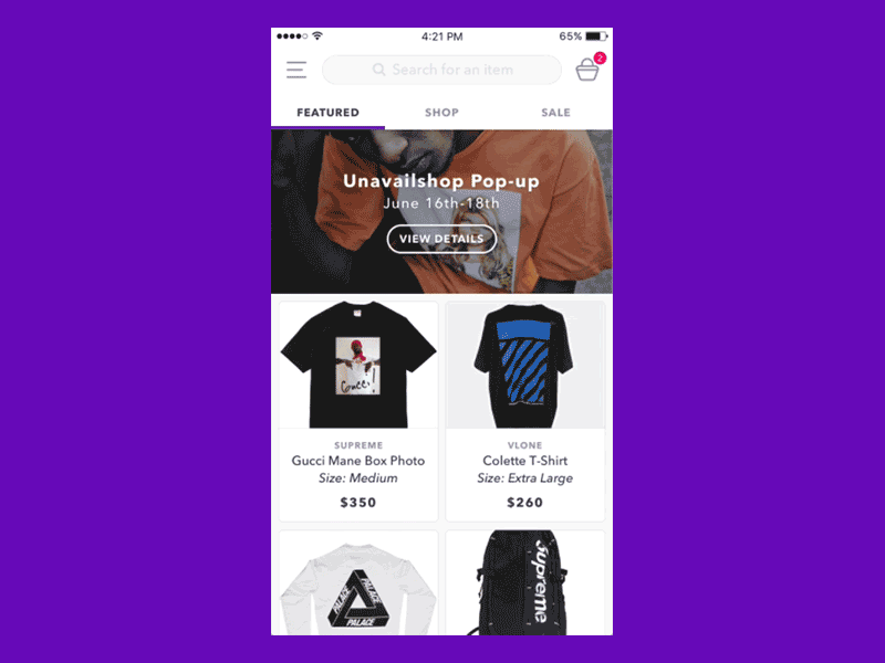 Unavailshop - Filters Action Sheet action sheet clothing filter products shop shop app shopping app store ui ux