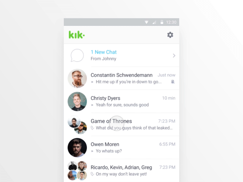 Pull to Search & Quick Chats android search kik mobile motion pull to search quick chats search search results search user ui