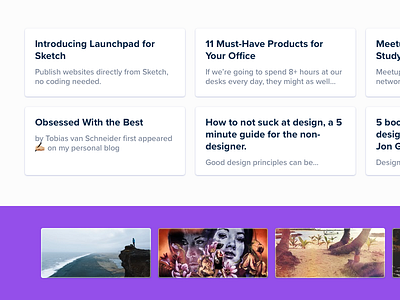 iotaCSS — Medium.com visuals 1/3 articles blog clean grid landing page minimal purple website