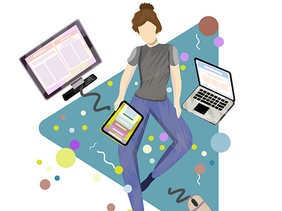 Girl working from home or remotely animation app branding character design concept design design flat design illustration illustrator minimal ui uidesign web