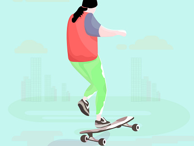 woman playing skateboard illustration