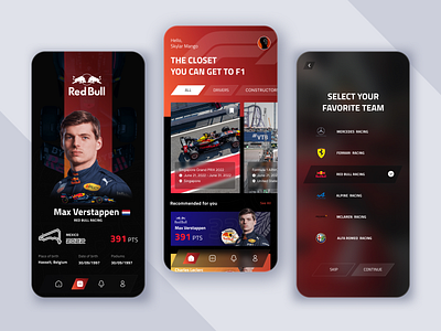 Formula 1 App Concept card dark mode driver f1 formula max verstappen mobile mobile app race racing sports