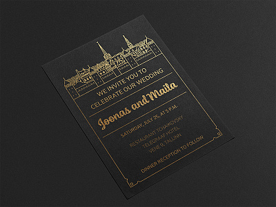 Wedding Invitation black estonia gold invitation line art stamping tallinn wedding
