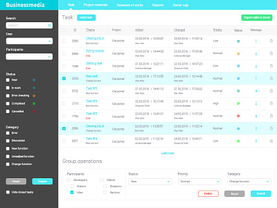 Businessmeia filter group operations interface navigation table task ui ux