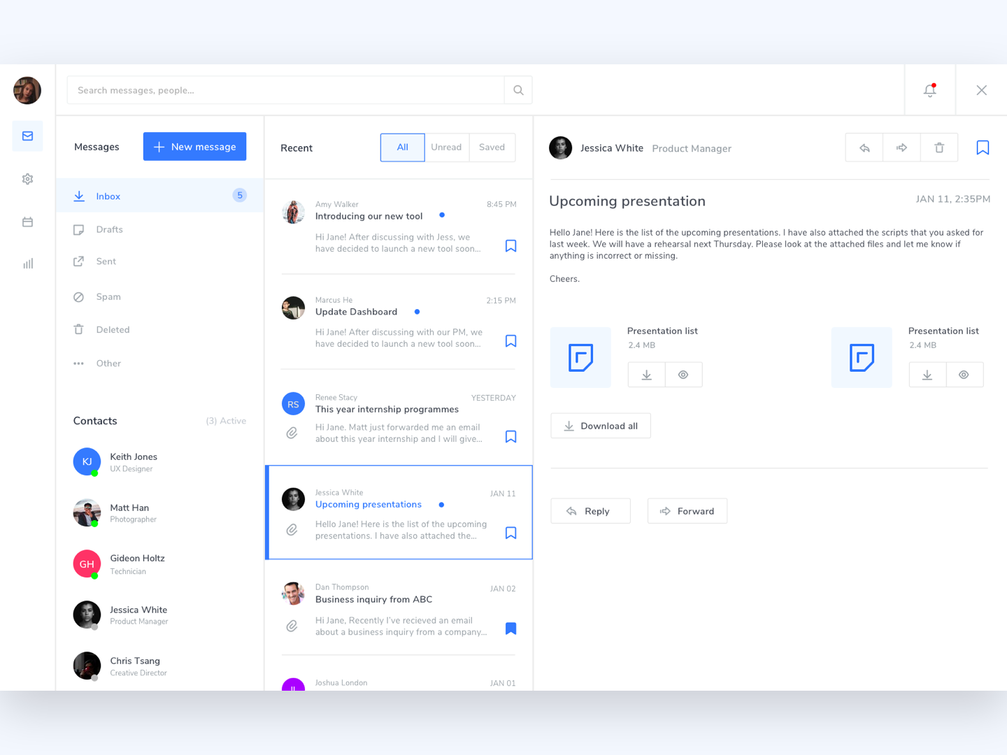 Dashboard chat by DH on Dribbble