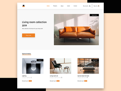 Furniture shop landing page concept clean ui furniture store furniture website icon illustration landing page orange product page specials ui web design website