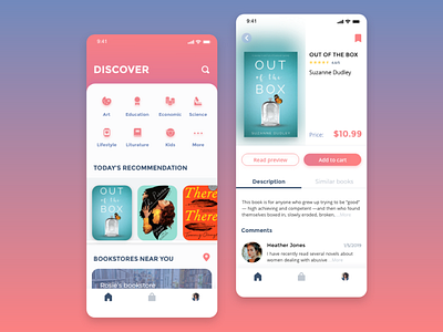 Bookstore app concept blue book bookstore concept design ios mobile app pastel pink shopping ui ui design uiux xd