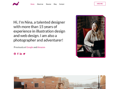Nina - One page resume website - Adobe Xd Free Download adobe xd design inspiration ebuildix website builder free download adobe xd free download xd free template funnel landing page growth hacking landing page landing page design minimalist design