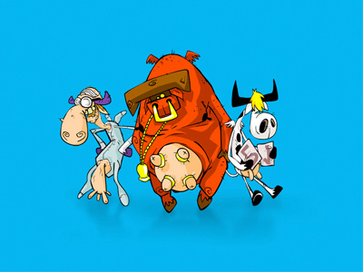 Krowoloty (Flying Cow-Men) animals bulls cartoon character design cows danone illustration