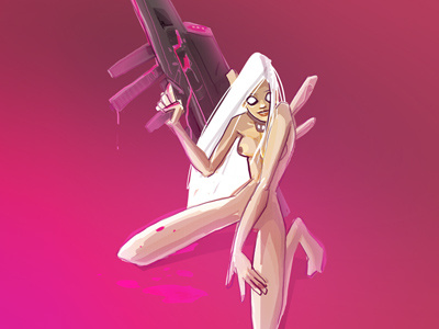 Girl with a plasma gun blood chick girl gun illustration naked nude