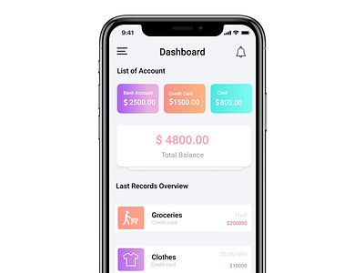 Finance - Money - Personal Wallet App app design ui ux