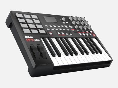 Akai MPK25 3d illustration keyboard midi render synthesizer