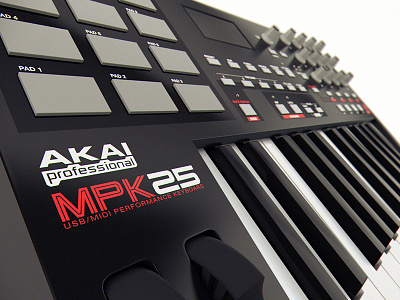 Akai MPK25 - Close up 3d blur camera close dof illustration keyboard midi render synthesizer