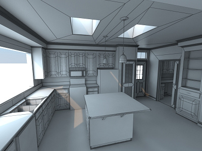 Kitchen Interior 3d 3ds max architecture interior kitchen model render visualization vray wireframe