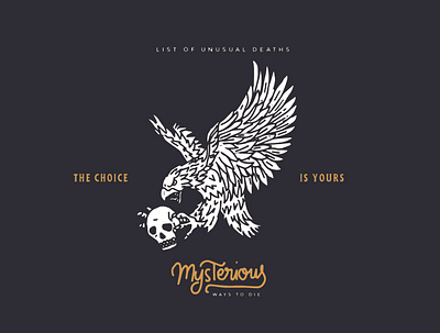 mysterious death & eagle badge badge logo cartoon draw flat illustration motorbike motorcycles skull vector vintage