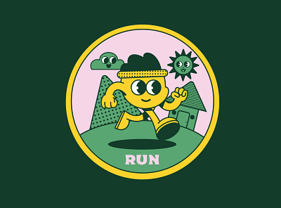 Run badge cartoon classic design draw flat illustration flatdesign illustration vector