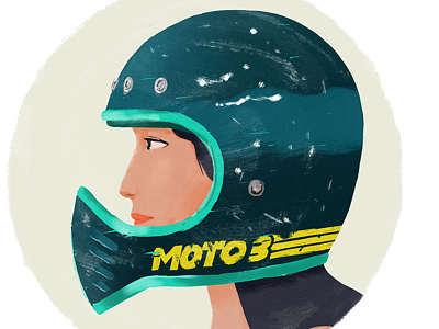 Girl on Moto 3 Girl Helmet bike cool girl helmet moto motorcycle painting pretty rebel woman