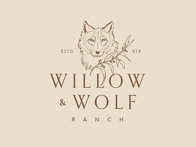 Wolf and Willow Logo botanical branding delicate drawing hand drawn illustration plants wolf wolf logo