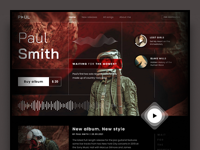 Paul Smith - Musician website black dark theme dark ui desktop hero section landing modern music typography ui ux