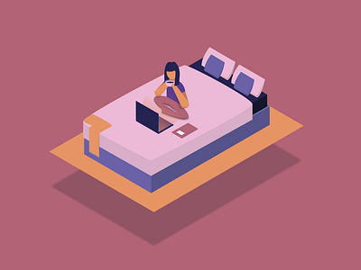 Bedroom 3d bedroom design illustration illustration art laptop tea vector