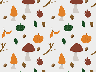 Autumn Pattern 2d acorn autumn autumn leaves brown chestnut design green illustration illustration art illustrator leaves mushroom nature orange pattern red sticker vector yellow