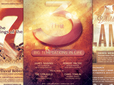 Church Marketing Flyer Bundle Vol 040 big temptations blessings bundle christian church concert conference easter evangelism faith flyer sermon title