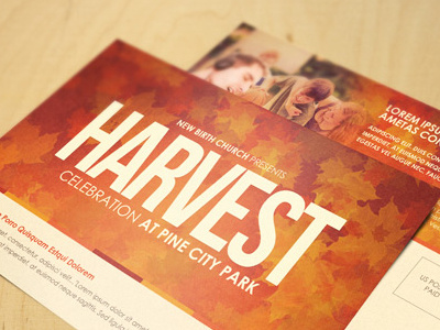 Harvest Celebration Church Postcard Template layered loswl mailer maple marketing orange postcard psd pumpkin season sermon thanksgiving