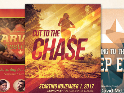 The Chase Church Flyer Bundle deep end glory harvest flyer loswl ministry flyer photoshop religious flyer series sermon sermon series thanksgiving typography