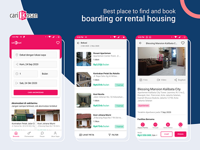 CariKosan - Find and book boarding or rental housing accommodation booking carikosan figma mobile mobile app design mobile ui ui design