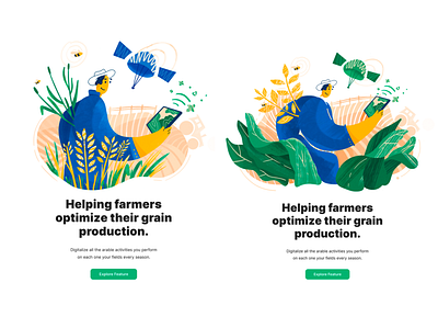Which one would you choose? cereals challenge character character design eco farm farmer field food grain grain texture green hat illustration leaves nature satelite wind yellow