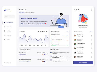 Work.io | Task Management Dashboard dashboard product design project management task management task management app uidesign uiux web app web design