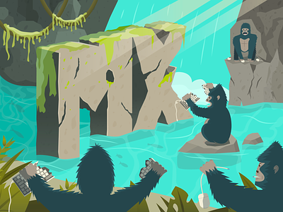 Time to Evolve gorilla illustration jungle keyboard logitech mouse mx rocks stone waterfall