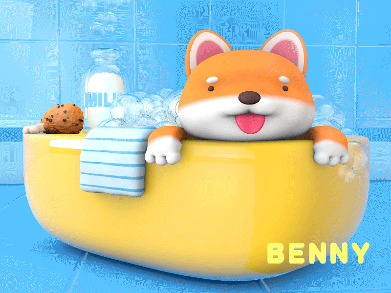 take a bath 😺 3d bathing bathtub bubble c4d cute cute animal dog milk shiba inu summer