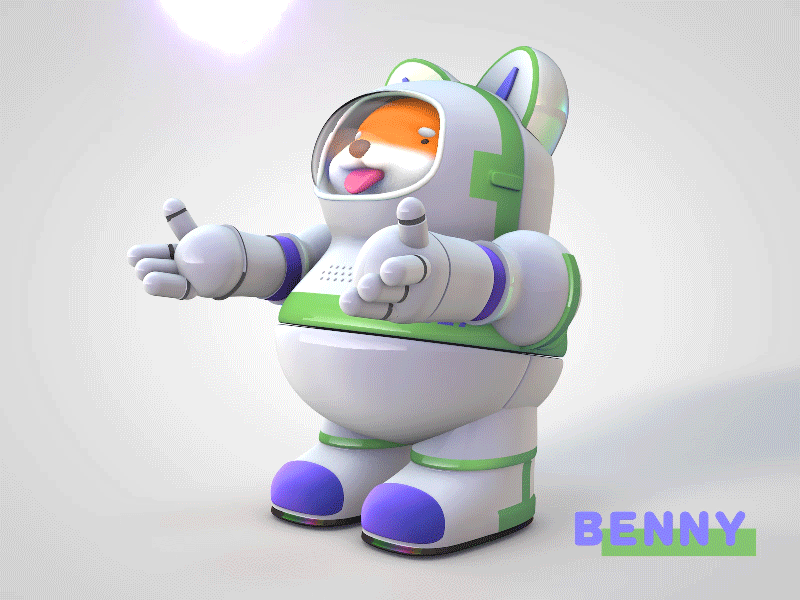 energy ball 3d animation astronaut c4d cartoon character cute animal energy robot shiba inu