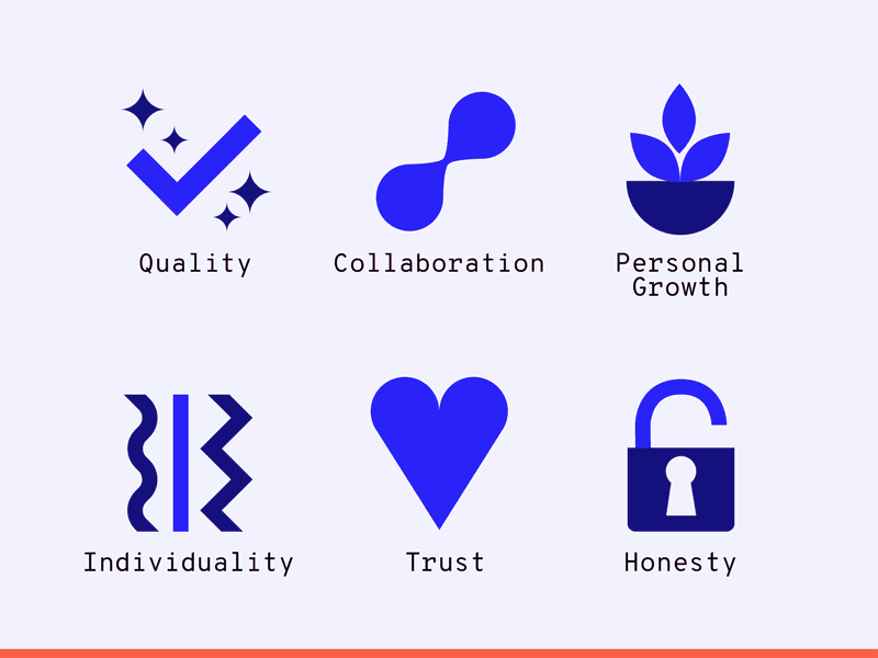 Polidea Values Icons brand collaboration design grid growth honesty icons idenity illustration illustrator individuality quality rebrand rebranding trust ui values vector