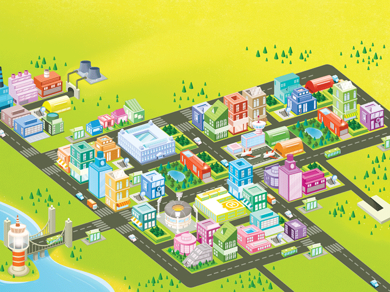 Pixel City animated gif buildings city city builder digital art drawing