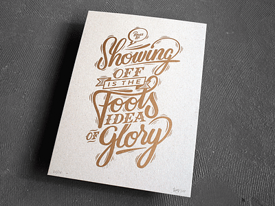 Letterpress poster A3 'Showing off' brush lettering calligraphy collaboration handlettering letterpress poster typography