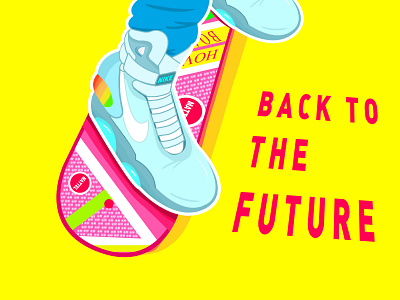 Back To The Future design flat illustration shoe skateboard typography yellow