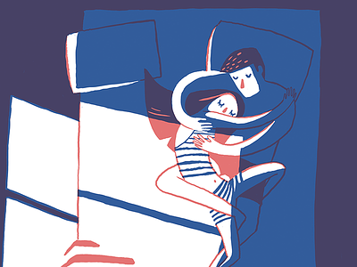 "A couple" bed couple illustration night screen print