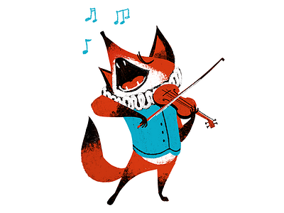 A Very Talented Fox animal blue fox illustration instrument music orange singing texture violin