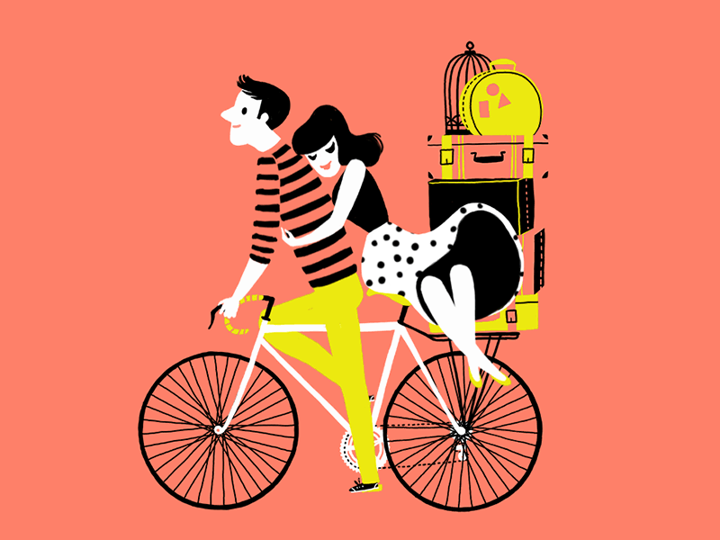 Valentine's Day! animation bicycle bike couple love peach valentine yellow